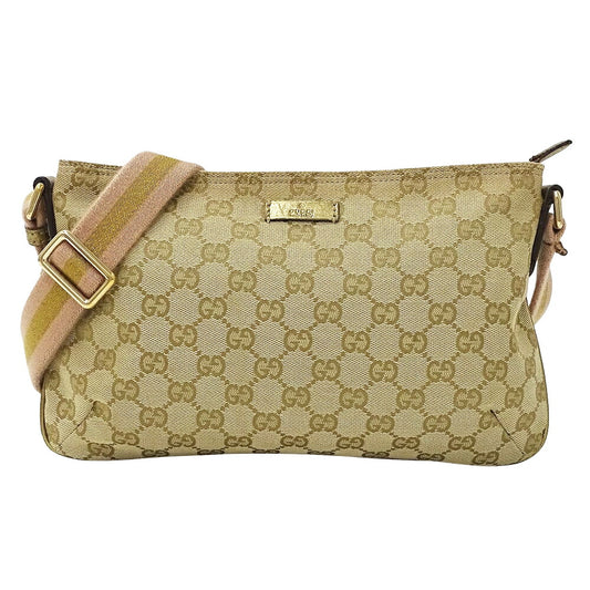 Gucci GG Canvas Shoulder Bag Beige Brown Pink