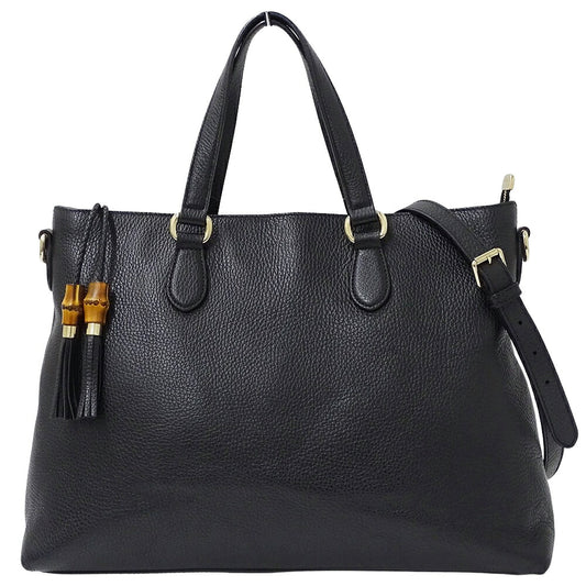 Gucci Leather Handbag 2way Bamboo Black