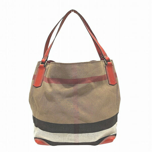 Burberry Check Canvas Tote Shoulder Bag