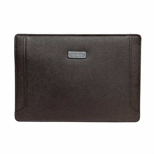 Burberry Brown Logo Plate Leather Clutch Bag