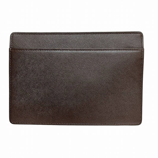 Burberry Brown Logo Plate Leather Clutch Bag