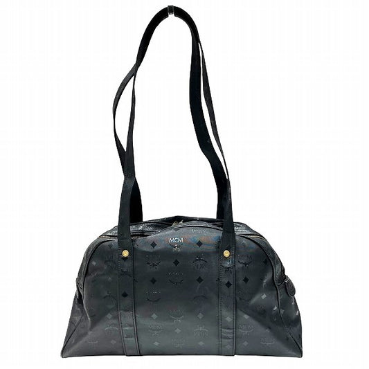 MCM Nylon Canvas Leather Logo Black Shoulder Bag