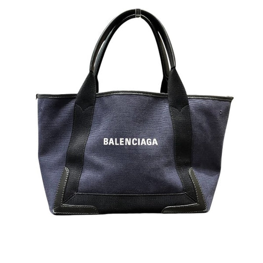 Balenciaga Navy Cabas S Canvas Leather Tote