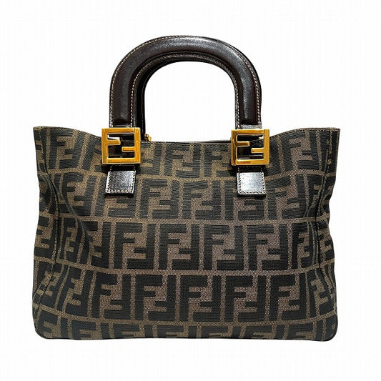 Fendi Zucca Canvas Leather Handbag