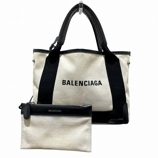 Balenciaga Navy Cabas XS Canvas Leather Bag