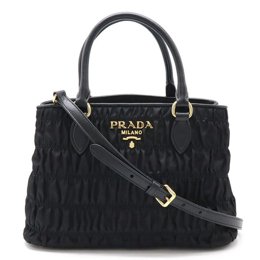 Prada Nylon Leather Gathered 2WAY Handbag 1BA173