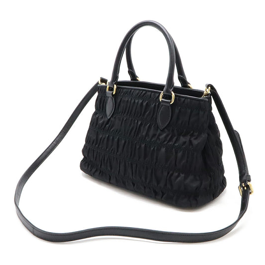 Prada Nylon Leather Gathered 2WAY Handbag 1BA173