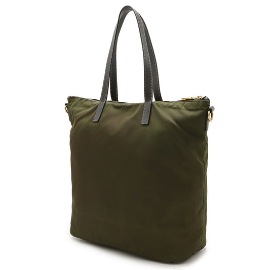 Prada Nylon Leather Triangle Logo Tote Bag