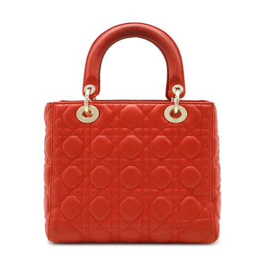 Dior Lady Dior Leather Handbag Red
