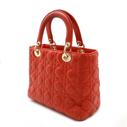 Dior Lady Dior Leather Handbag Red