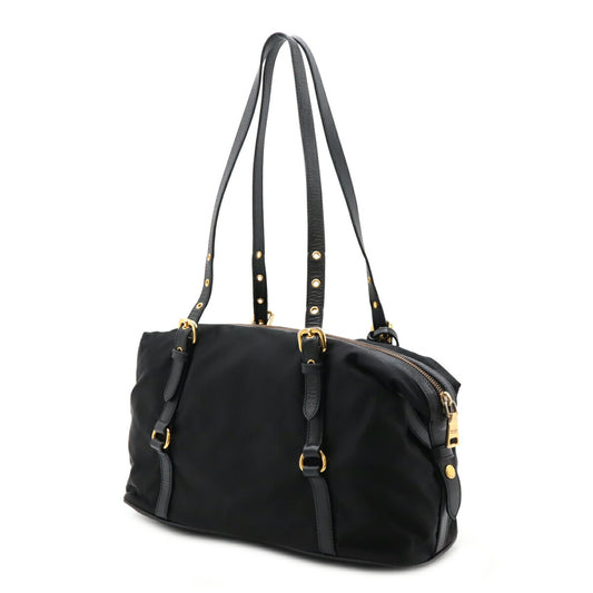 Prada Logo Jacquard Nylon Leather Shoulder Bag