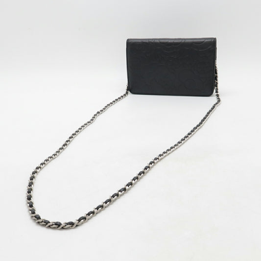 Chanel Camellia Chain Wallet Shoulder Bag Black