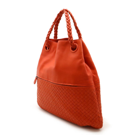Bottega Veneta Intrecciato Leather Shoulder Bag Red