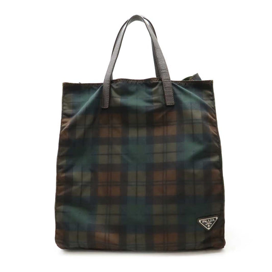 Prada Triangle Logo Nylon Leather Tote Bag