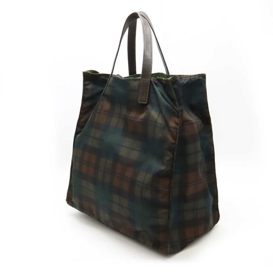 Prada Triangle Logo Nylon Leather Tote Bag