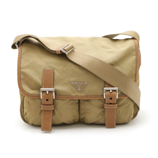 Prada Triangle Logo Nylon Leather Shoulder Bag