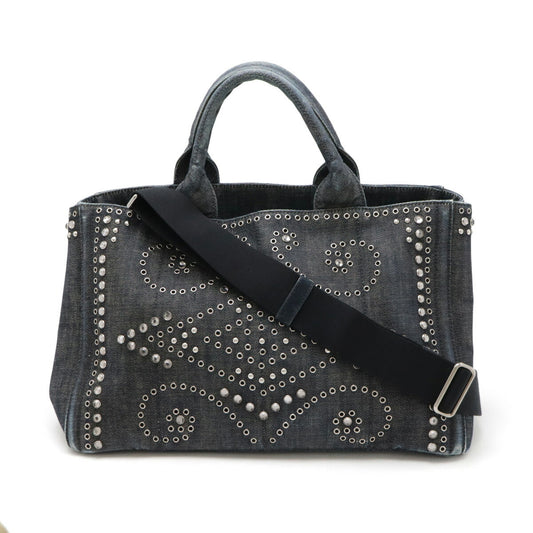 Prada Denim Studded Canapa Tote Bag BN2642