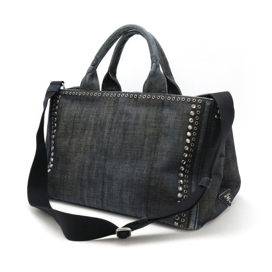 Prada Denim Studded Canapa Tote Bag BN2642