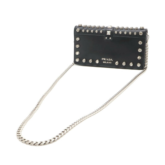 Prada Cahier Leather Studded Chain Shoulder Bag