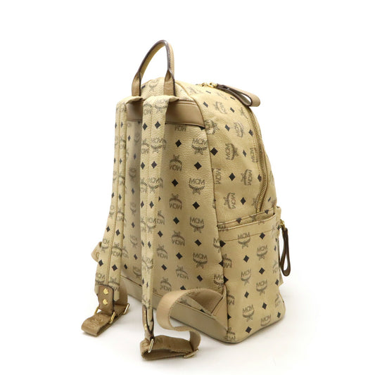 MCM Visetos Logo Backpack PVC Leather Beige
