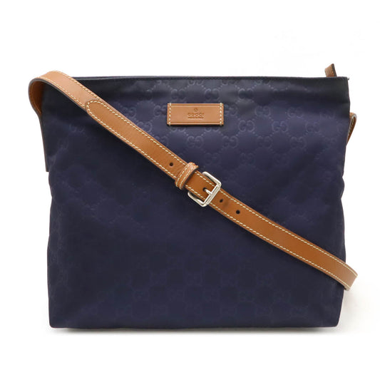 Gucci Nylon Leather Shoulder Bag Navy