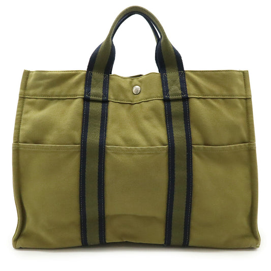 Hermes Canvas Tote Bag Khaki Navy