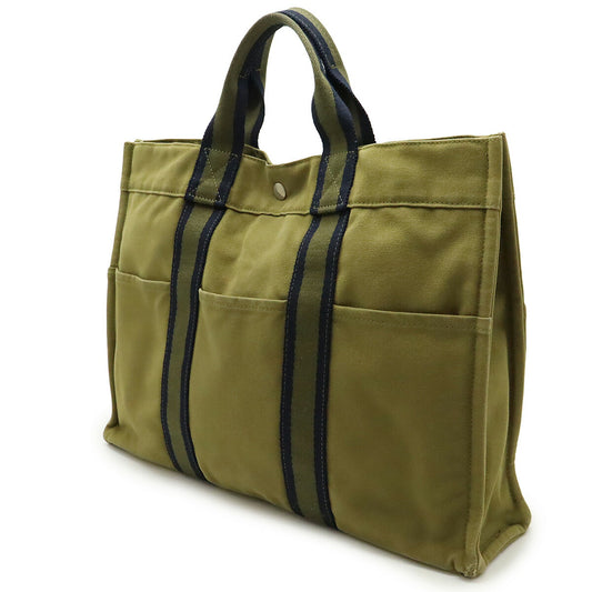 Hermes Canvas Tote Bag Khaki Navy