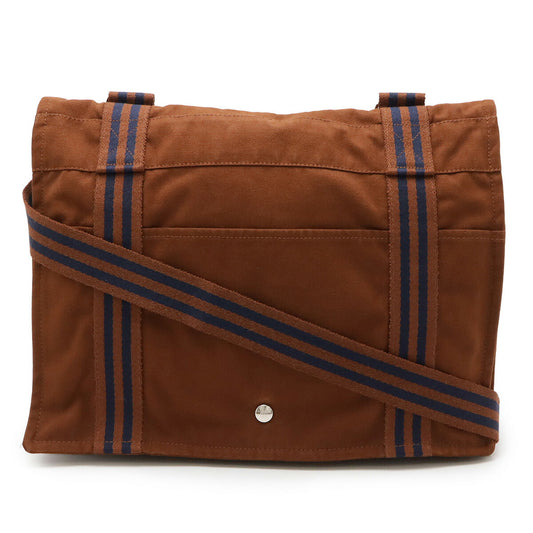 HERMES Canvas Shoulder Bag Brown Navy