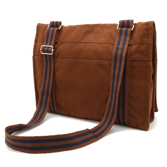 HERMES Canvas Shoulder Bag Brown Navy