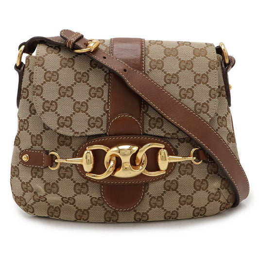 Gucci Leather Horsebit GG Canvas Shoulder Bag