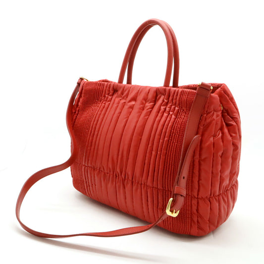 Prada Tessuto Impuntu 2WAY Nylon Leather Handbag