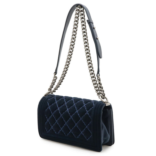 Chanel Boy Velour Leather Shoulder Bag A67086