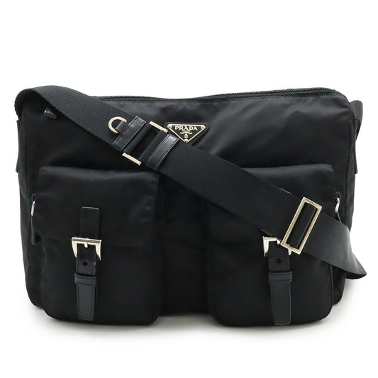 Prada Triangle Logo Nylon Leather Shoulder Bag