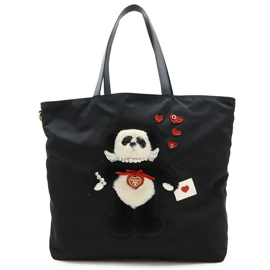 Prada Nylon Leather Panda Heart Logo Tote Bag