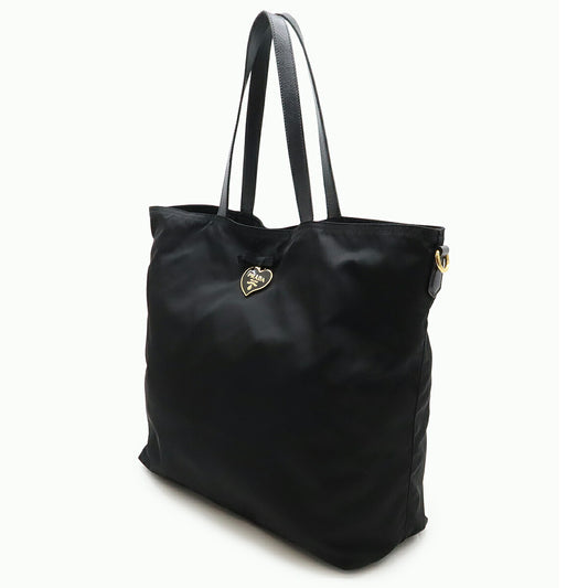 Prada Nylon Leather Panda Heart Logo Tote Bag