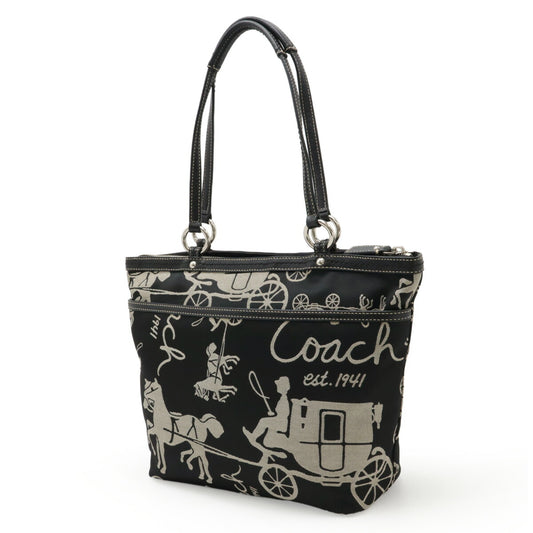 Coach Pleated Tote Bag Satin Canvas Leather