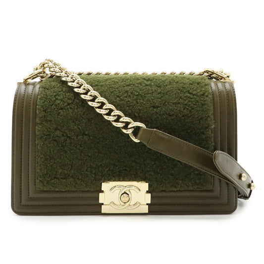 Chanel Boy Chain Shoulder Bag Khaki Green