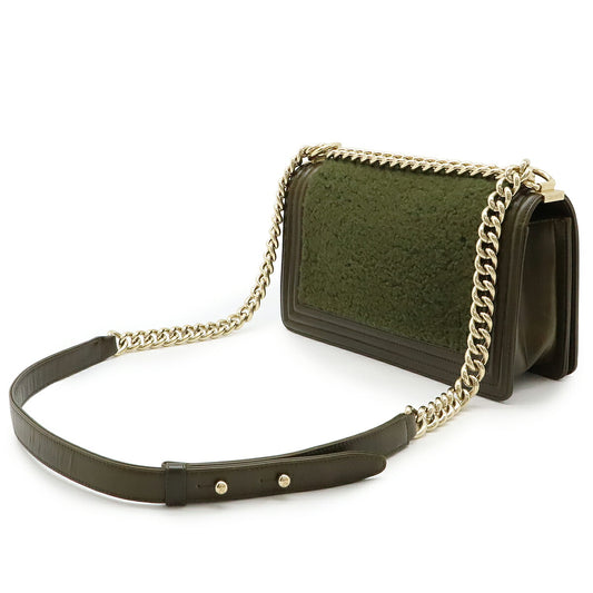 Chanel Boy Chain Shoulder Bag Khaki Green
