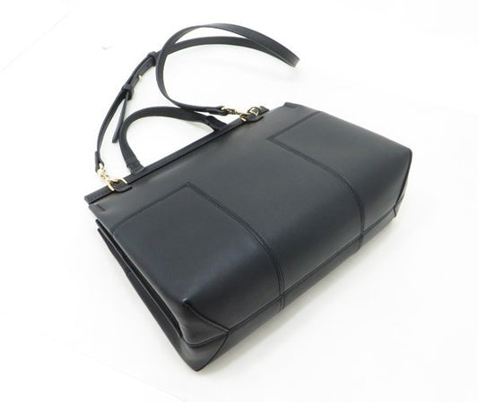 TORY BURCH BLOCK T 2WAY Leather Handbag Black