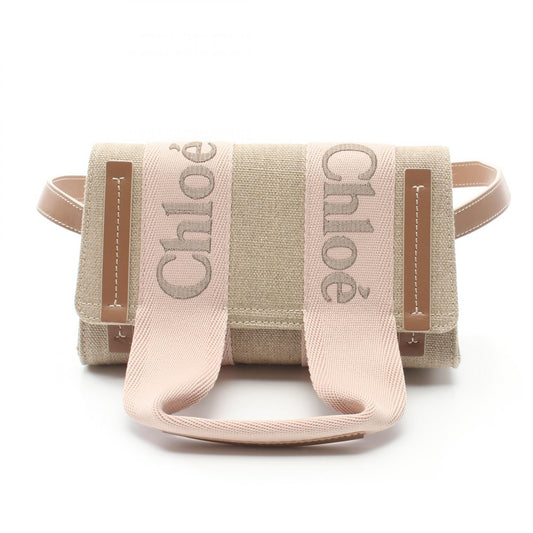 Chloe Woody Canvas Fabric Leather Shoulder Bag