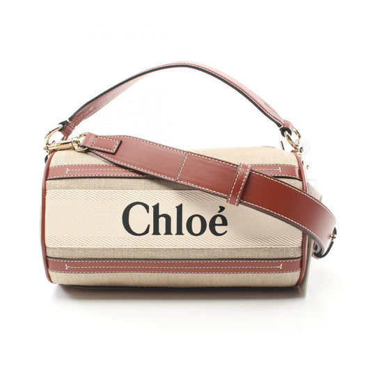 Chloe Woody Fabric Leather Handbag Beige/Brown/White