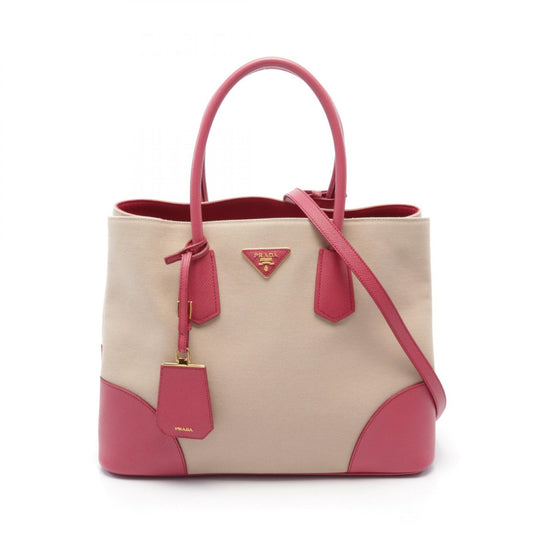 Prada CANAPA+SAFFIANO Canvas Leather Handbag
