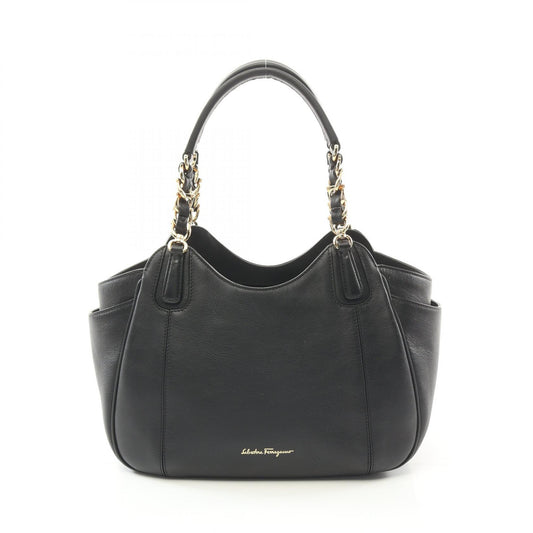 Salvatore Ferragamo Gancini Leather Handbag Black
