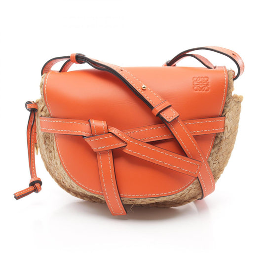 Loewe Anagram Gate Leather Raffia Shoulder Bag