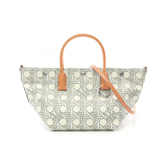 Tory Burch Basket Weave Canvas Leather Tote Bag