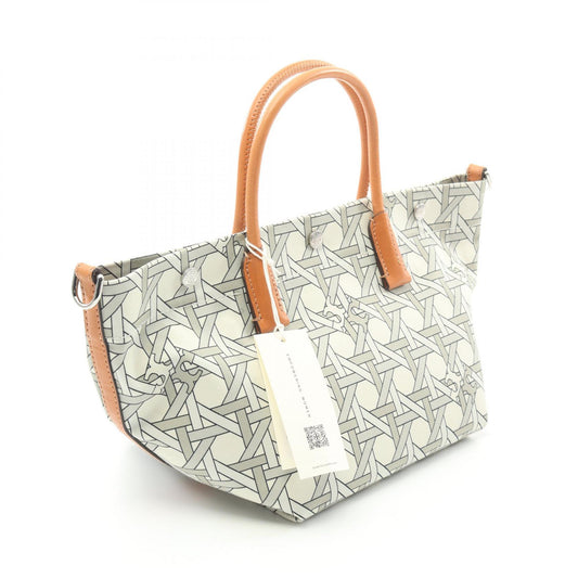 Tory Burch Basket Weave Canvas Leather Tote Bag