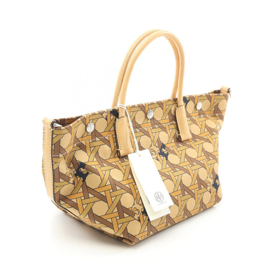 Tory Burch Basket Weave Canvas Leather Tote Bag