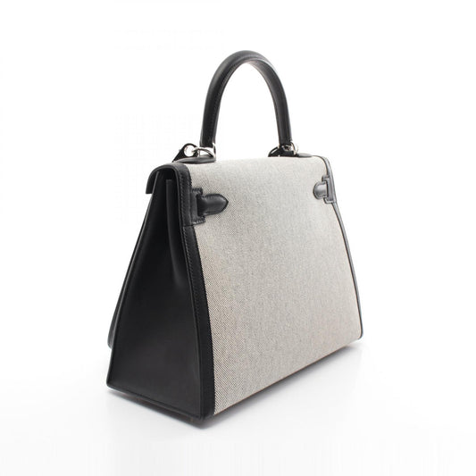 Hermes Kelly 28 Canvas Handbag Gray/Black