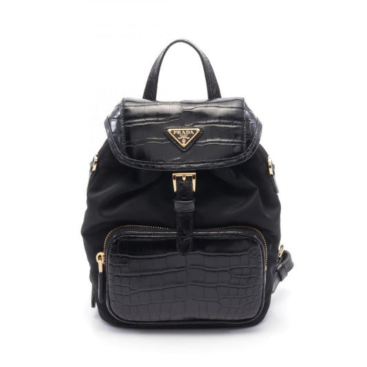 Prada Nylon Leather Backpack Black