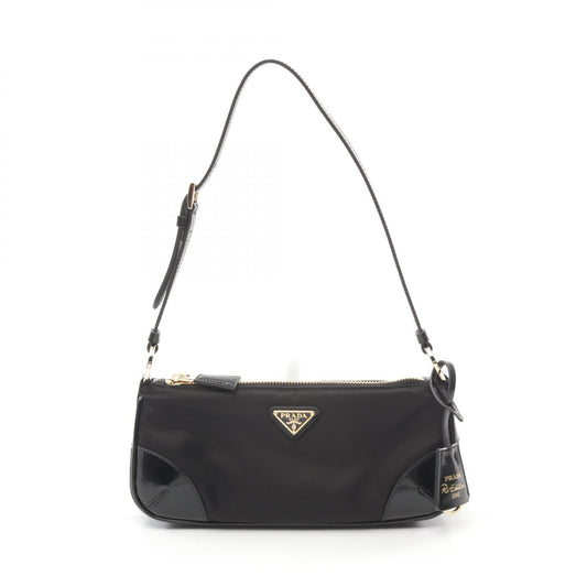 Prada Nylon Leather Shoulder Bag Black